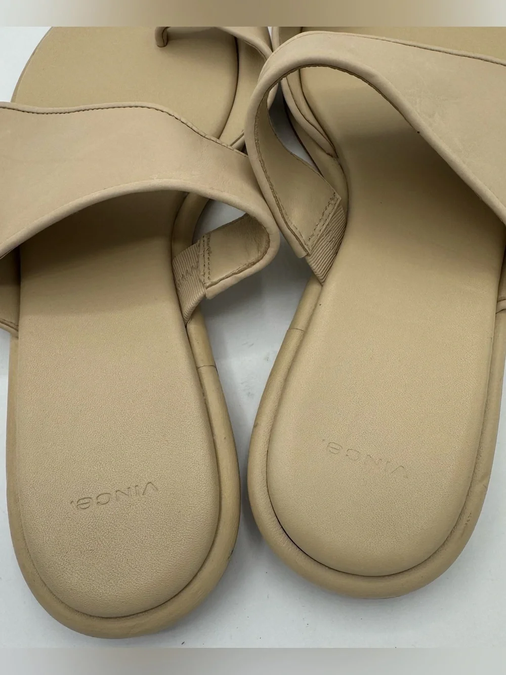 Vince Lukas Flat Slide Sandal Women 8 Beige Leather Minimalist Slip On Neutral